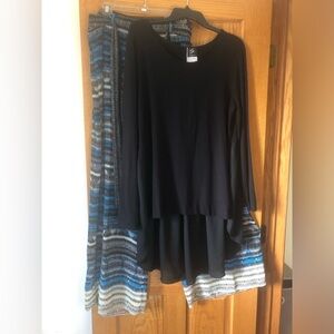 Black Long Sleeve Women's Top with Pattern Pants